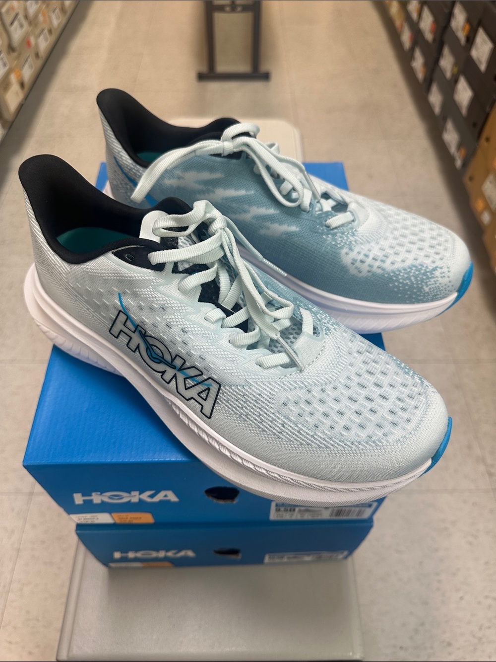 Hoka Womens Mach 6 Light Blue and Black (TNDR) Athletic Sneakers - Picture 2 of 11
